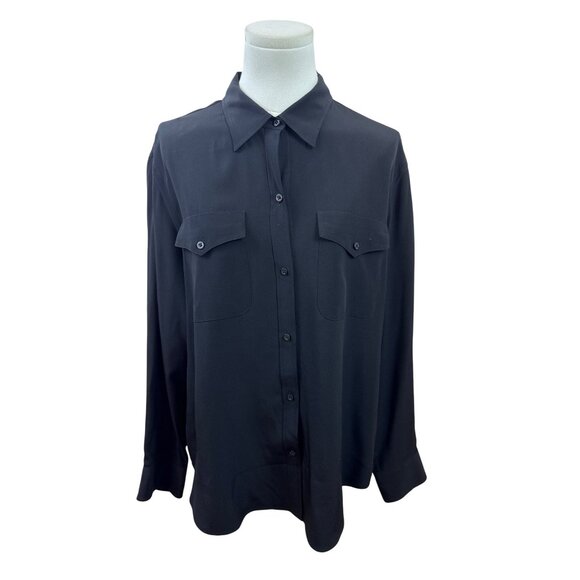 Ralph Lauren Womens Black Button-Up Shirt With Front Pockets Size 12 - Picture 1 of 7